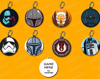 Customized Personalized funny The Force Yoda Baby The Mandalorian Ahsoka Tano Star Wars R2D2 Empire Soldiers dog cat pet ID Name Tag KeyRing