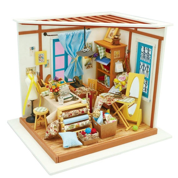 Robotime Miniatur Puppenhaus Kits DIY Möbel LED Spielzeug für Kinder Mädchen 