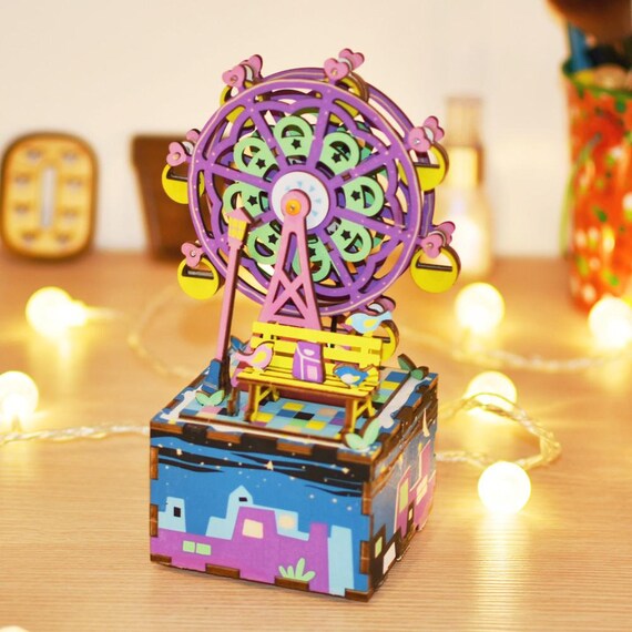 ROBOTIME 3D Wooden Puzzle DIY Ferris Wheel Music Box Model Building Kit Toy Gift ROBOTIME 3D Wooden Puzzle DIY Ferris Wheel Music Box Model Building Kit Toy Gift