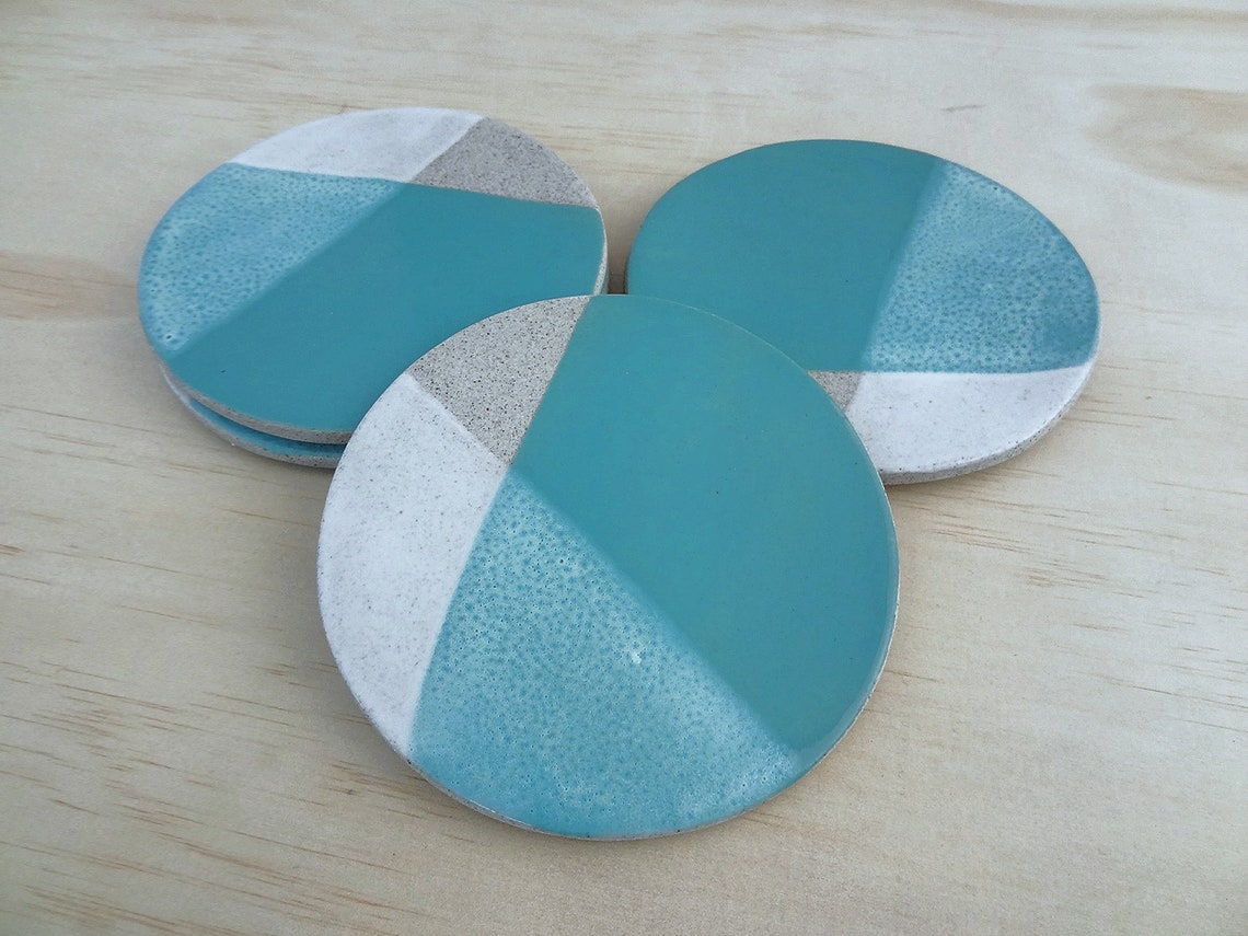Ceramic Coasters. Set of 4 Round Blue Coasters. Rustic Blue Dinnerware. Etsy UK
