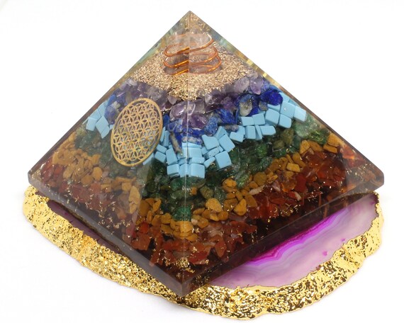 Carnelian Stone Flower of Life Orgone Pyramid Reiki Orgonite Healing Crystal