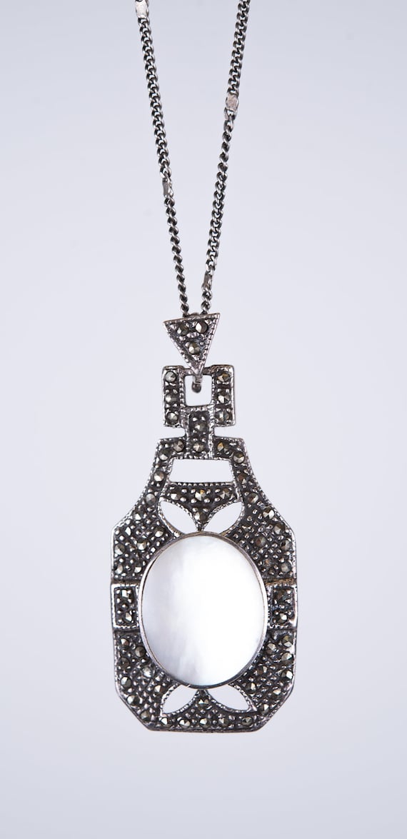 Mother of Pearl Sterling & Marcasite Pendant Neckl