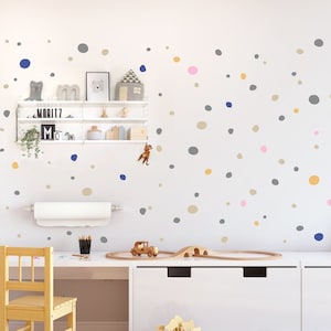 Hand Drawn Polka Dot Wall Stickers multicolored, Irregular Polka Dots Wall Decals, Imperfect Decal Dots, Nursery & Kids Room Decal