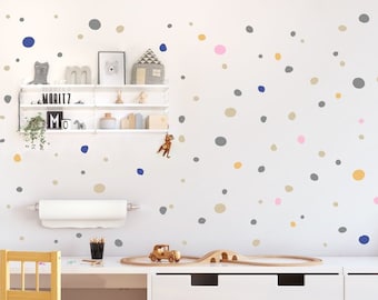 Hand Drawn Polka Dot Wall Stickers multicolored, Irregular Polka Dots Wall Decals, Imperfect Decal Dots, Nursery & Kids Room Decal