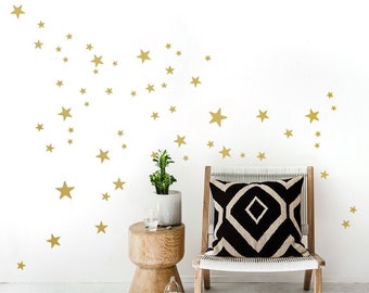 Wandsticker Sterne GOLD 90er Mix-Set, Wandtattoo Sterne 2,5 - 10 cm groß, Wandaufkleber Sterne Weiss für Kinderzimmer und Home Decor