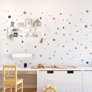 Wandtattoo Tupfen Dots bunt, Kinderzimmer Wandtattoo Punkte handgezeichnet, Boho Wanddeko Wandsticker Babyzimmer und Kinderzimmerdeko