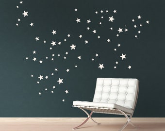White Star Wall Decals, Set of 90 mixed sized wall sticker stars (2.5 to 7 cm), Star Wall Stickers, Kids-Room Decals and Nursery