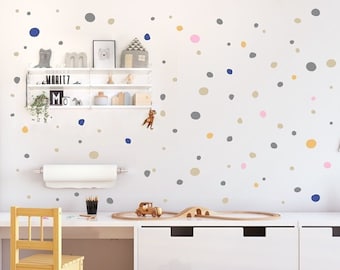 Tupfen Wandsticker Kinderzimmer, Wandtattoo Punkte Bunt und Boho Dots handgezeichnet, Wandaufkleber Babyzimmer- & Kinderzimmer-Deko