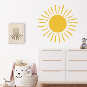 Boho muursticker met zon, zonnige muursticker met zon voor kinderkamers en woonkamers, boho muurdecoratie met zonsopgang, warme decoratie voor babykamer