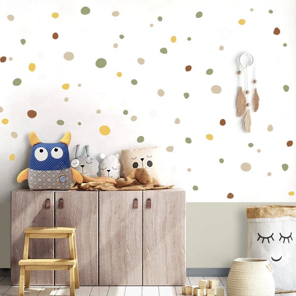 Autocollants muraux à pois pour chambre d'enfant, cercles de tatouage muraux colorés, pois bohème dessinés à la main, autocollants muraux à pois adhésifs, décoration murale pour chambre de bébé