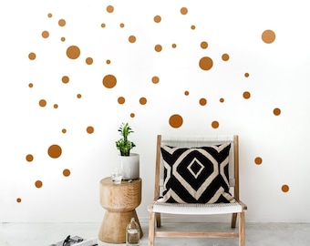 Wall Decal Dots Copper, 50 MIXED SIZE Confetti Dot Decals , Silver, Gold Polka Dots Wall Sticker, Peel and Stick, Kids Room and Home Decor