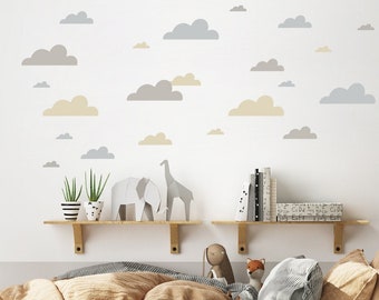 Kinderzimmer Wolken Wandsticker, Wandtattoo Mix-Set Wolken Himmel mehrfarbig, bunte Wölkchen Wandaufkleber, große Wolken für das Babyzimmer