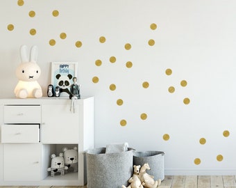 Gold Dots Wall Stickers, 5 DIFFERENT SIZES 5cm; 1,5cm; 3,0cm ; 4cm and 10cm, Metallic Confetti Dots Wall Decals, Gold-Decor for Home