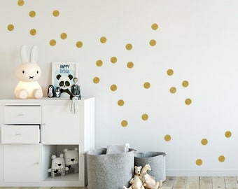 Gold Dots Wall Stickers, 5 DIFFERENT SIZES 5cm; 1,5cm; 3,0cm ; 4cm and 10cm, Metallic Confetti Dots Wall Decals, Gold-Decor for Kids-Room