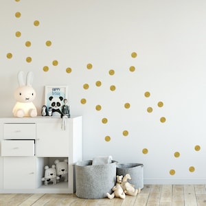 Gold Dots Wall Stickers, 5 DIFFERENT SIZES 5cm; 1,5cm; 3,0cm ; 4cm and 10cm, Metallic Confetti Dots Wall Decals, Gold-Decor for Kids-Room