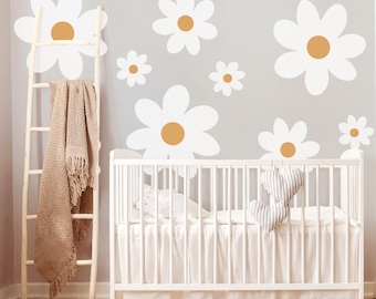 Large Daisy Flower Wall Decals for Kids Room - Set of 12 Big Flower Wall Stickers - Boho Wall Decor Nursery - floral Bedroom Wall Decor