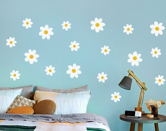 White Daisy Wall Stickers, Flower Wall Decals for Bedroom, Sizes from 2'' up to 8'', Floral Playroom Wall Decor Sets for Kidsroom & Nursery