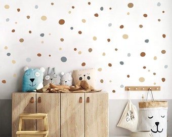 Kids Wandsticker Tupfen Sets, 150 Wandtattoo Punkte 1,5 - 5,5 cm groß, unregelmäßige Dots im Boho-Stil für Kita, Kinder- und Babyzimmerdeko