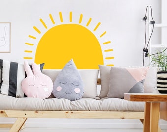 Adesivo murale sole per la camera dei bambini, adesivo murale boho tramonto, adesivo murale grande mezzo sole, alba come decorazione del soggiorno e della cameretta del bambino