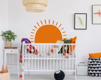 Vinilo decorativo sol habitación infantil, adhesivo de pared amanecer, adhesivo de pared grande medio sol, atardecer como decoración de guardería y habitación de bebé