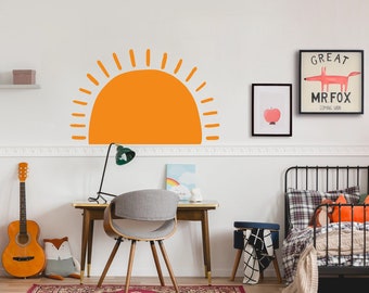 Sun Wall Decal, Rising Sun Boho Wall Sticker, Half Sun Wall Decal, Large Sun Decal, Sunshine Decal, Sunset Decal for Kids Bedroom Nursery