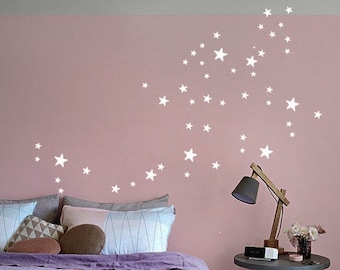 Etiqueta de pared STERNE BLANCO 64 estrellas pared calcomanía mezcla set 2.5 - 7 cm de alto, estrellas de la etiqueta engomada de la pared para los niños y habitaciones del dormitorio, decoración del hogar