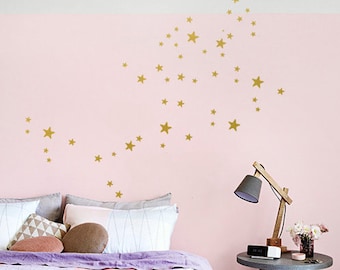 GOLD Stars Wall Decals, 64 mixed size star decals, 2,5 up to 7 cm sized, Star Wall Stickers, Kids & Bedroom Decals, Nursery and Home Decor