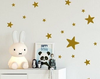 Gold Star Wall Decal XL Mix-Set, 76 Star Wall Stickers Mix of 2,5cm 4cm 7cm & 10cm Stars, Grey and Gold Stars Stickers Kids-Room Decals