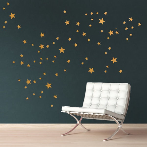 Gold Stars Wall Decals, 96 Copper mixed size Star Wall Stickers (2,5 to 7 cm) 40 Colors, Kids-Room Decals, Nursery and Home-Decor