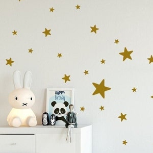 Gold Star Wall Decal XL Mix-Set, 76 Star Wall Stickers Mix of 2,5cm 4cm 7cm & 10cm Stars, Grey and Gold Stars Stickers Kids-Room Decals