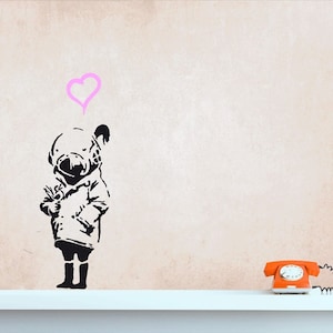 Wall Decal BANKSY DIVER GIRL with bird and heart, Tank Girl Graffiti Wall Sticker, Banksy Stencil Wall Art, Street Art Girl, Urban-Wall