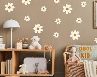 Daisy Flower Wall Decal Sets, Floral Wall Stickers in 10cm, 20cm & Mixed Sizes, White Daisy Blossoms for Nursery and Kids Room Wall Decor