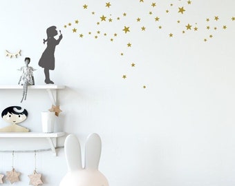 Autocollant mural étoiles bulles de savon filles stickers muraux, ensemble de bricolage pour chambre d'enfant 2 couleurs en 5 tailles, décoration de chambre de bébé et chambre d'enfant Bubble Girl