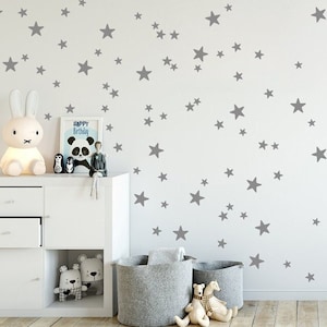 Mini Stars Wall Decals, mixed Set of 90 little stars, 2 up to 4 cm sized in Gold, Grey, Star Wall Stickers, Kids Room Decals & Home Decor