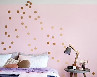 Copper Wall Sticker Polka Dots, Copper Confetti Dot Decals a 5 cm, Metallic Silk-Matt Dots, easy Peel and Stick, Bed- & Kids-Room-Decor