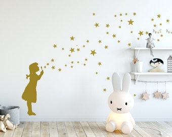 Wandsticker Sterne Seifenblasen Mädchen, DIY-Wandtattoo Star Bubble Girl, Kita-Wandtattoo & Kinderzimmer-Wanddeko