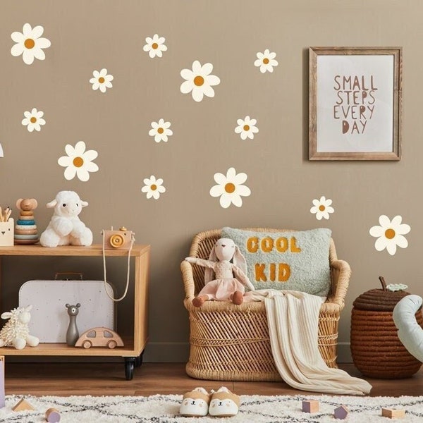 Daisy Wall Decal Sets a 10cm, 20cm and as Mix Sizes Set, Floral and Flower Wall Stickers for Kids-Room & Nursery-Decor, White Pink Beige