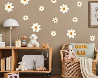 Daisy Flower Wall Decal Sets, white floral Wall Stickers, multiple Colors, Decals for Nursery, Daisy Stickers for Kids-room- & Bedroom-decor