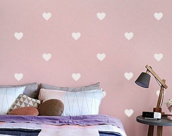 Heart Wall Stickers in White, Sizes a 4cm 5cm 7cm and 10cm, Gold Heart Wall Decals, Peel and Stick, Nursery and Girl-Room-Decor