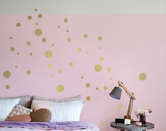 Gold Polka Dots Wall Sticker, 50 Mixed Sized Dot Decals, Metallic-Gold Dots Wall-Decor, Easy Peel & Stick, Kids-Room and Home-Decor