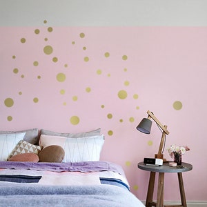 Gold Polka Dots Wall Sticker, 50 Mixed Sized Dot Decals, Metallic-Gold Dots Wall-Decor, Easy Peel & Stick, Kids-Room and Home-Decor