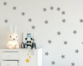 Star Wall Decal Grey, Set of 35; 2'' (5 cm), White Wall Sticker Stars or Metallic Gold Star Wall Decals, Peel and Stick, Kids-Room Decal