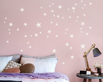 Wall Sticker Stars, Set of 90 mixed sized White Star Decals, Gold Star Wall Stickers, Kids-Room Decals, Bed & Playroom