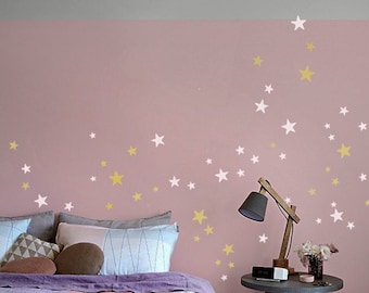 Wandsticker Sterne Farbmix 64er Set 2-farbig, Wandtattoo Sterne bunt 2,5 - 7 cm groß, metallic Wandaufkleber Sterne Kinderzimmer-Deko