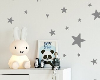 Stars Wall Decals, XL Mix of 38 star wall stickers, sized from 1'' (2,5cm) up to 4'' (10cm), Grey Star Stickers, Gold Stars Kids Room Decals