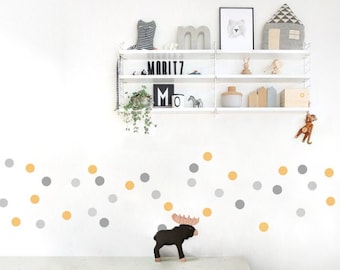 Dot Wall Decals 3-colored, 5cm Polka Dots Wall Stickers in a Set Size of 30, 60 or 90 Confetti Dots, Nursery Wall Decals round & colorfull