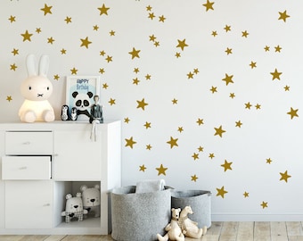 GOLD Stars Wall Decals, mixed Set of 90 mini sized star wall stickers gold-metallic, star mix from 0.8'' up to 1.6'', Kidsroom Decal & Decor