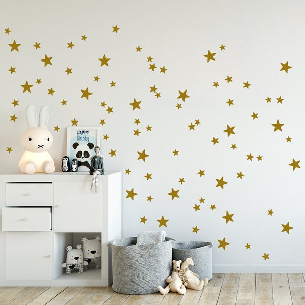 Wandtattoo Sterne GOLD 90er MINI Mix-Set, KLEINE goldene Wandsticker Sterne 2 - 4 cm groß, Kinderzimmerdeko, Wandaufkleber Kinderzimmer
