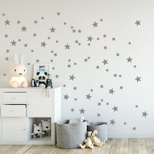Mini Stars Wall Decals, mixed Set of 90 little star wall stickers, 2 up to 4 cm sized also in Gold, Grey, Kids-Room Star Decals