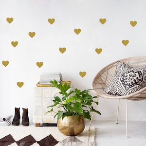 Gold Heart Wall Decals 10cm, Heart Wall Stickers White, Kids Room Decor in 40 colors, White Heart Decals, Kids-Room Heart Wall-Decor